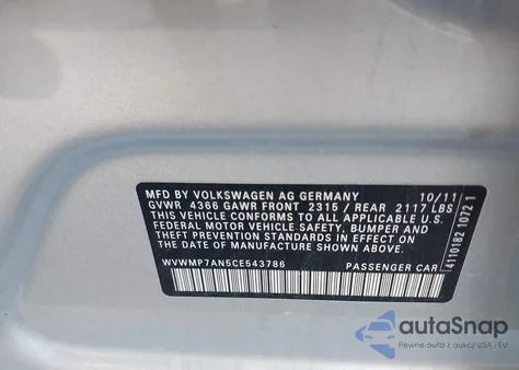 2012 Volkswagen Cc Sport z USA, uszkodzony, nr VIN WVWMP7AN5CE543786